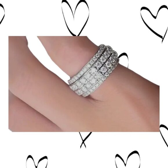 ❤️ 3 Silver Plated Rings - 1 Paved Zirconia Sz 6m M - 2 Paved Zirconia Sz 7 W - Picture 4 of 7